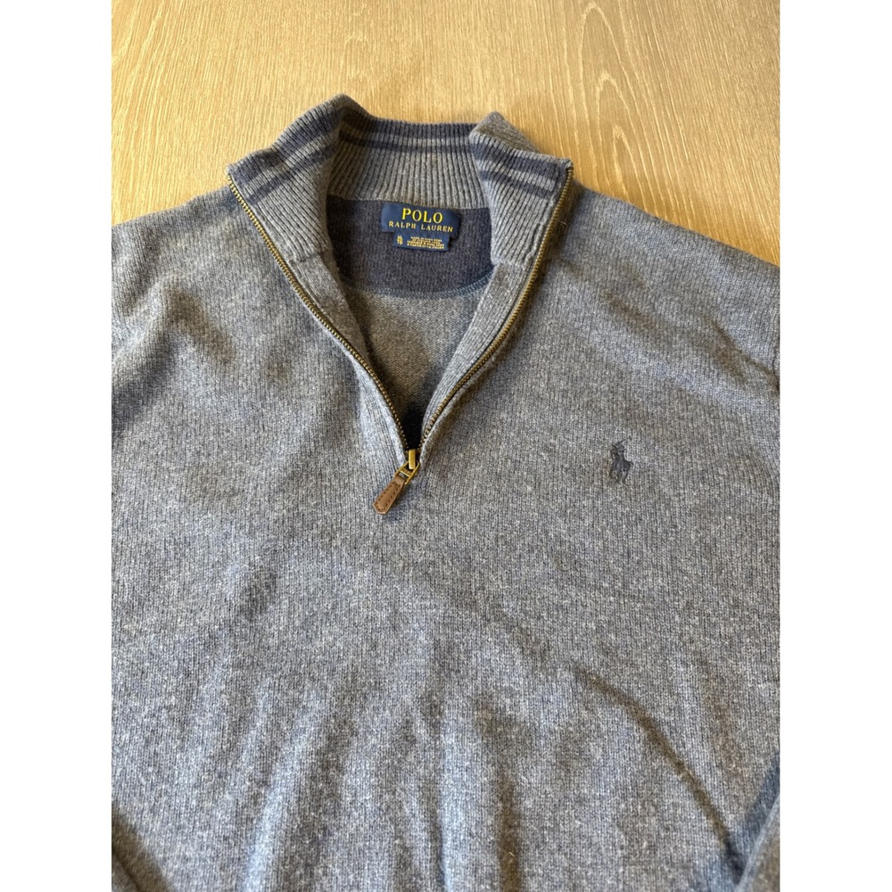 Polo Ralph Lauren Mens XL Merino Wool Cashmere Quarter Zip Sweater Blue Gray